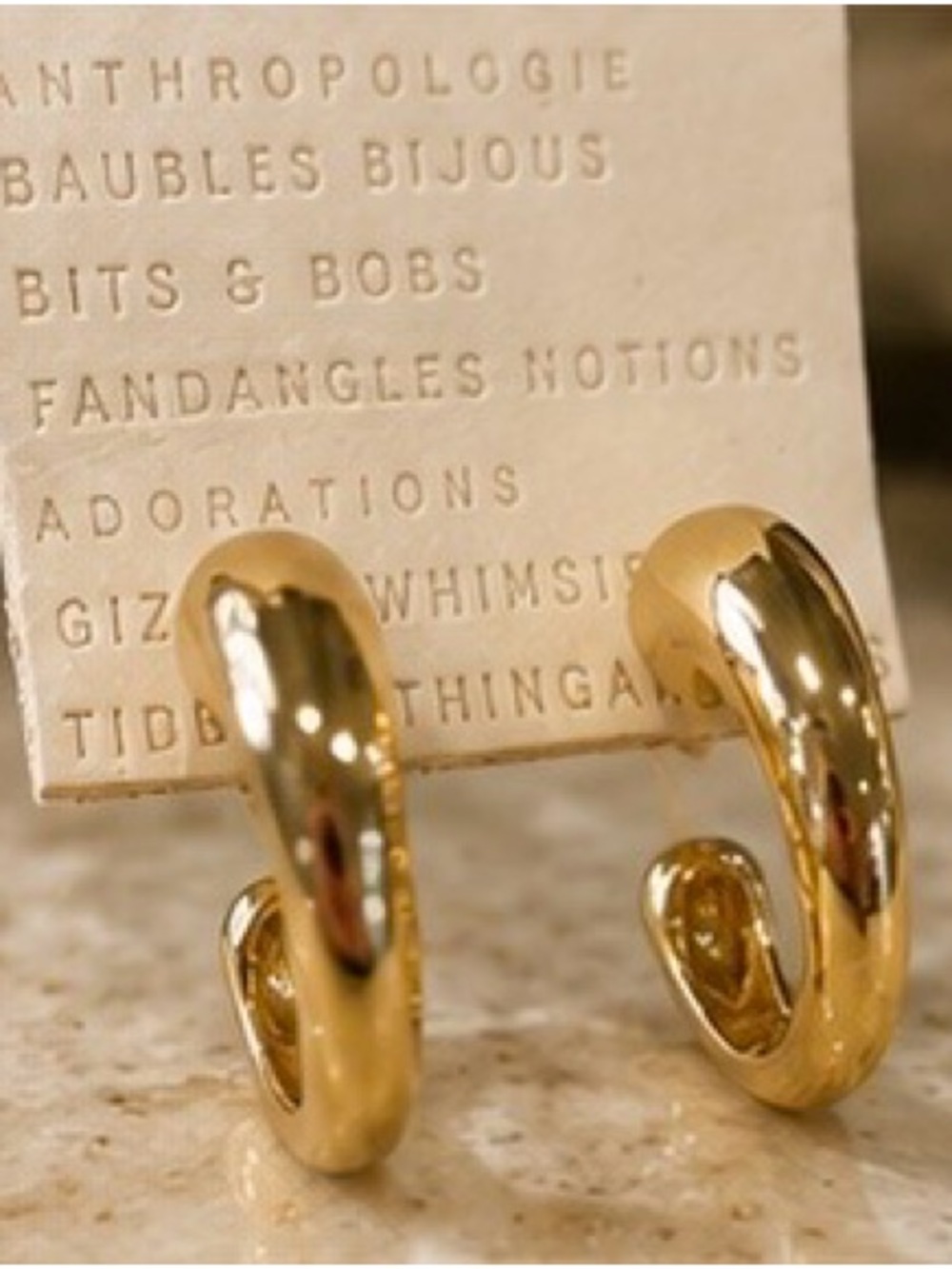 Anthropologie Gold Tone Sculptural Irregular Open Hoop Earrings NWT